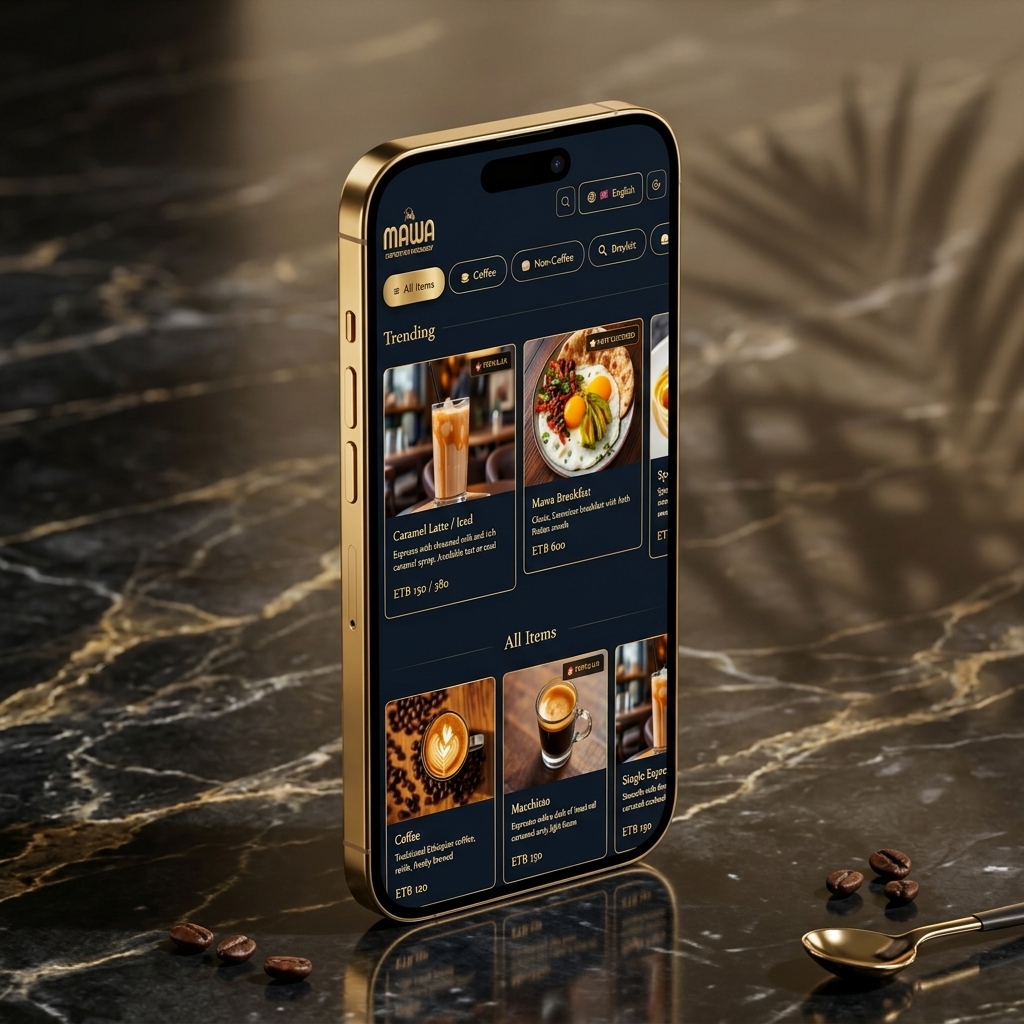 AnchorMenu digital menu running on a laptop